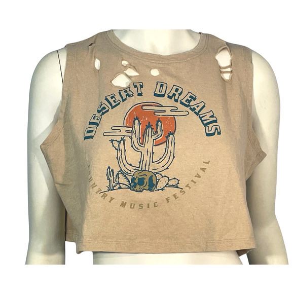 3/$20 Recycled Threads Junior's Sz L Distressed Cropped Tee Desert Dreams County - Picture 4 of 9